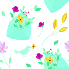 Fototapeta premium Seamless spring background. Envelope with flowers.