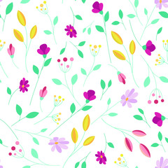 Colored floral pattern on a white background. Summer flowers
