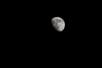 Closeup of a Three Quarter Moon in a Black Sky