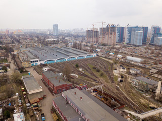 Aerial drone view. Depot of the Kiev metro