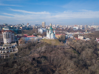 Aerial drone view. St. Andrew's Church in Kiev.