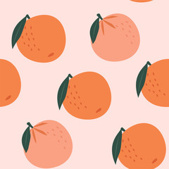 Abstract tropical seamless patter with stylized oranges. Vector colored design.