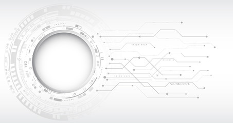 Grey background with various technological elements. Hi-tech computer digital technology concept. Abstract technology communication vector illustration.