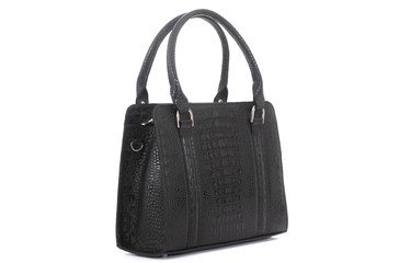 Naklejka premium black leather women bag isolated on white background