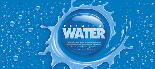 blue water splash with many drops and place for text - 329541685