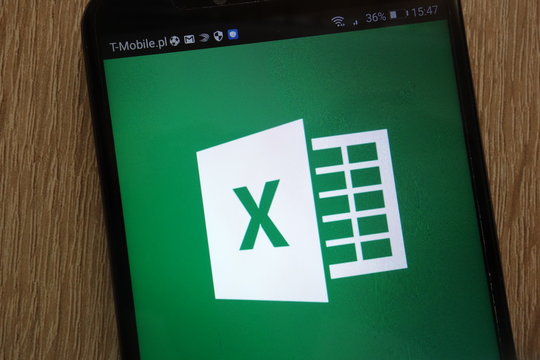 KONSKIE, POLAND - SEPTEMBER 01, 2018: Microsoft Excel Logo Displayed On A Modern Smartphone