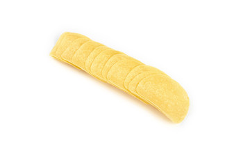 pile of potato chips isolated on white background