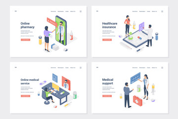 Set of banners for modern medical services. Isometric vector illustration