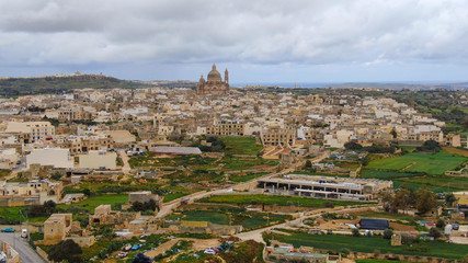 Gozo s largest church called Xewkija Rotunda - aerial photography