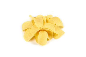 pile of potato chips isolated on white background