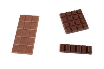 different kinds of chocolate on white background.