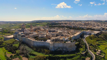 The famous medieval hilltop village of Medina in Malta - aerial photography