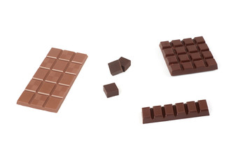 different kinds of chocolate on white background.