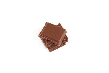 pieces of dark milk chocolate bar isolated on white background.