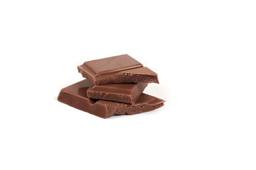 pieces of dark milk chocolate bar isolated on white background.