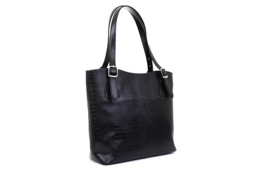 Naklejka premium leather women black bag isolated on white background