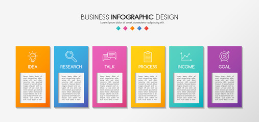 Business infographic design with 6 elements. Vector