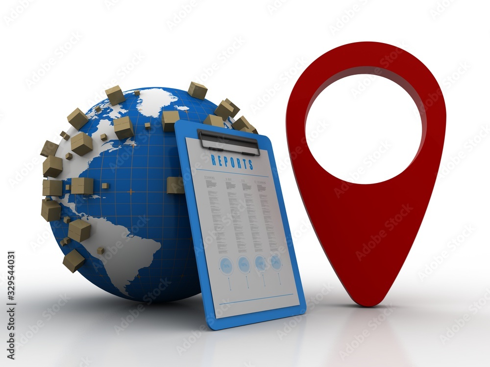Fototapete 3d rendering red map pointer in card box