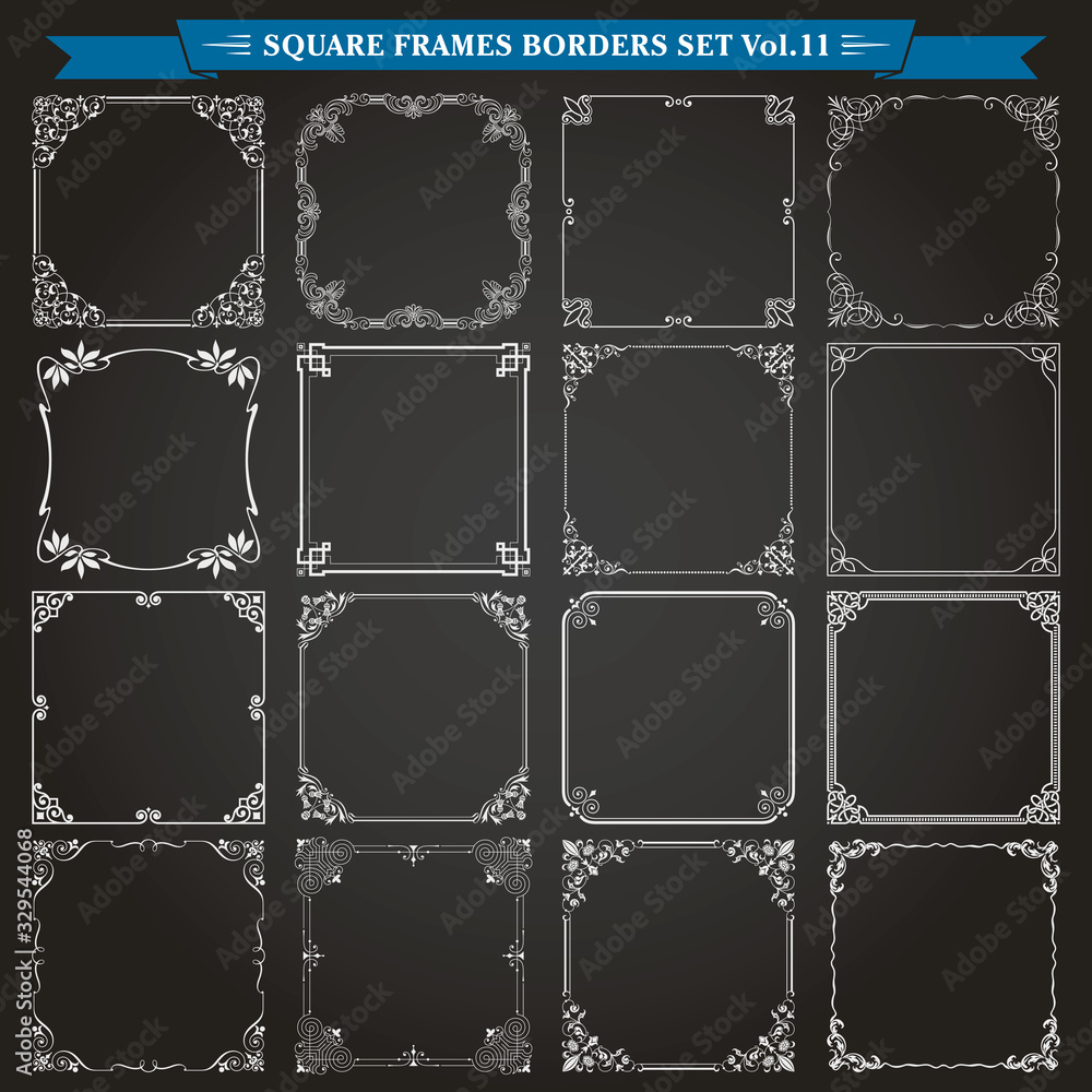 Wall mural decorative square frames and borders set 11 vector