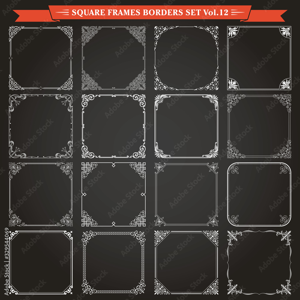 Wall mural decorative square frames and borders set 12 vector