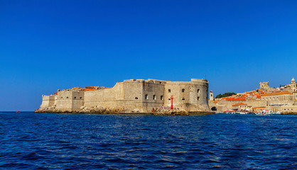 Fototapeta na wymiar Fortress wall of Dubrovnik old city on the Adriatic Sea, South Dalmatia region, Croatia