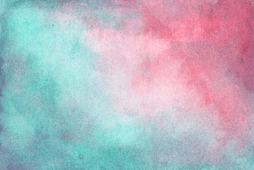 Abstract blur background in vintage style. Green and pink colors. Smooth pastel colors wet effect. Watercolor paper textured illustration for design, vintage card.