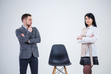 Obraz premium businessmen man and woman, teachers invite specialists to work. Creation of a new business project.