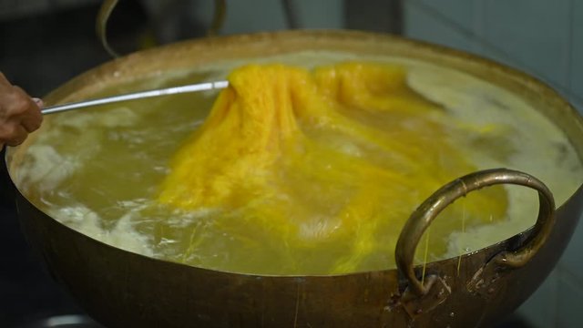 Made fios de ovos or foi tong dessert from Thailand. Foi Tong (Shredded Egg Yolk Tart), Thai dessert