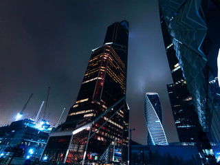 High skyscrapers of Moscow city on background of the night sky