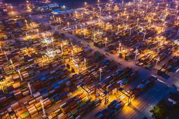 shanghai container terminal at dusk ,yangshan deep-water port , China