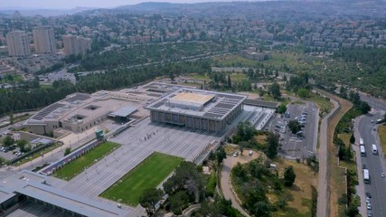 Israel Politics, Fly over The Knesset Parliament Government Building.