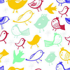 Birds and leaves patter. Flat illustration for your design. Card about love