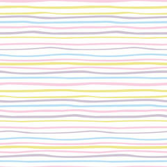 Hand drawn seamless geometric vector pattern with horizontal stripes, pastel on white background. Scandinavian style flat design. Concept Easter, spring day kids textile print, wallpaper, packaging.