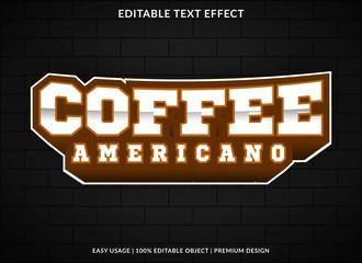 coffee americano text effect template with 3d style and bold font concept use for brand label and logotype sticker