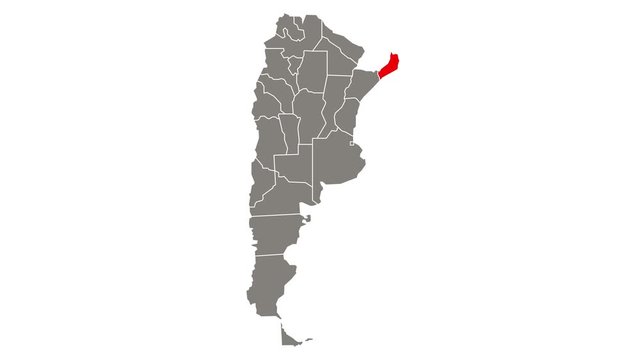 Misiones blinking red highlighted in map of Argentina