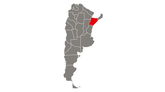 Corrientes blinking red highlighted in map of Argentina