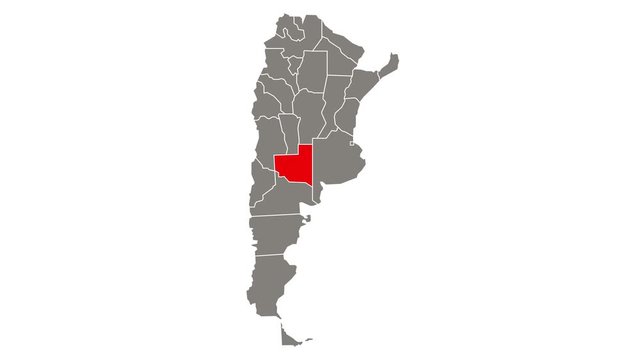 La Pampa blinking red highlighted in map of Argentina