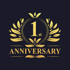 1 years Anniversary logo, luxurious 1st Anniversary celebration.