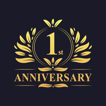 1 years Anniversary logo, luxurious 1st Anniversary celebration.
