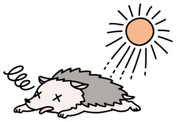 熱中症のハリネズミのイラスト