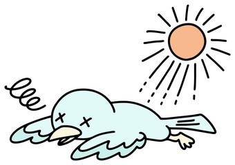 熱中症の小鳥のイラスト