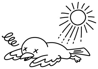 熱中症の小鳥のイラスト