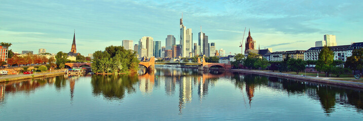 panoramic view of the river Main and ECB with the european city skyline ,financial centre of...