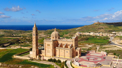 Amazing church on Gozo - Ta Pinu National Shrine from above - aerial photography