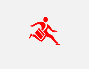 Red icon logo silhouette of a running man with a bag delivery postman for your company