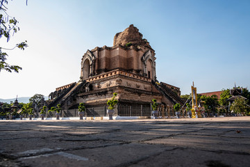 Wat Chedi Luang is a Buddhist temple in the historic centre of Chiang Mai, Thailand