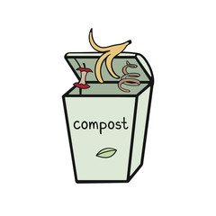 Vector illustration of zero waste concept. Dumpster with food garbage, compost, rot.