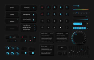 Very high detailed black user interface pack for websites and mobile apps, vector illustration - obrazy, fototapety, plakaty