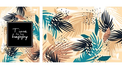 Fototapeta na wymiar Leaves pattern, hand-drawn watercolor modern vector illustration. Plants print. Creative background. Design for notebook, banner, cover, wallpaper, fabric and other