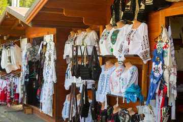 Fototapeta na wymiar Romanian embroidered clothing in markets of Bukovina